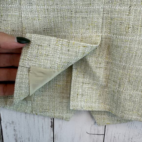 Avec Les Filles Green Textured Tweed Suit Vest Fringe Pockets V-Neck Size Small - Picture 8 of 13